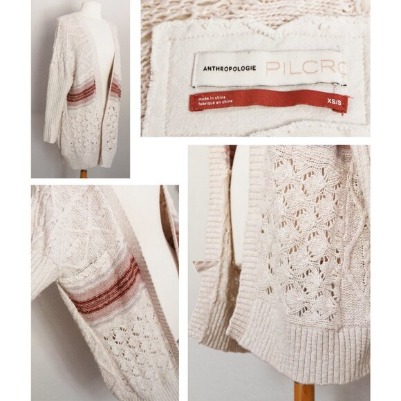 Anthropologie Pilcro Jemma Cable Open Knit Cardigan XS/S Longline Oversized $148 - Picture 11 of 16